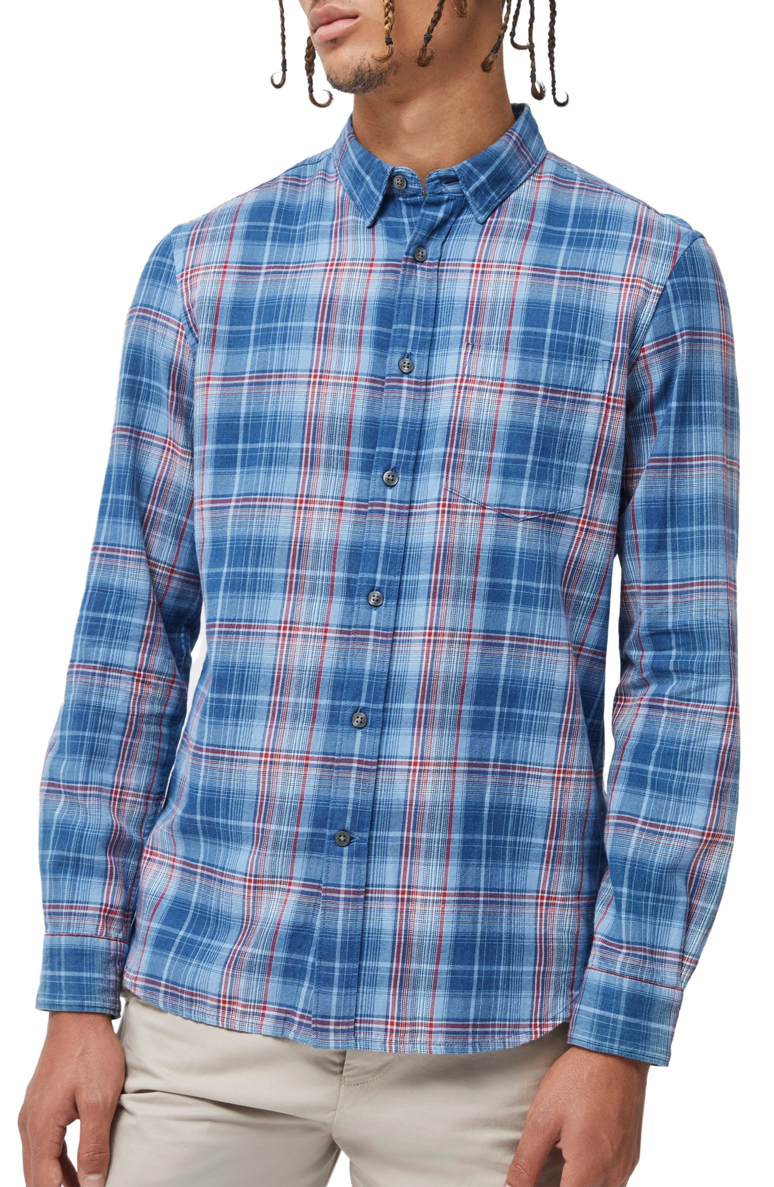 French Connection Mens Blue Check Print Casual Button-Down Shirt XS BHFO 4257 